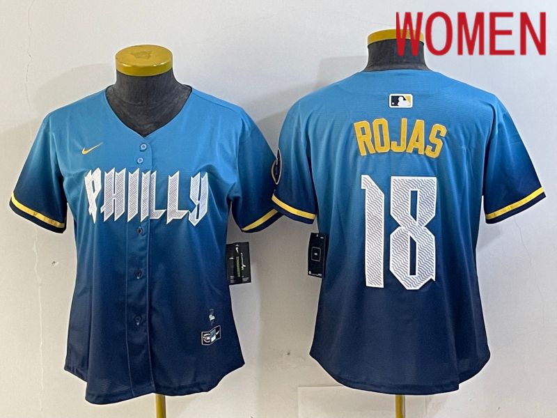 Women Philadelphia Phillies 18 Rojas Blue City Edition Nike 2024 MLB Jersey style 1